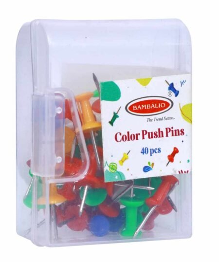 Bambalio BPP-1040 Drum Shape Multicolour Push Pin (12 Boxes of 40 Pins Each) Total 480 Pins