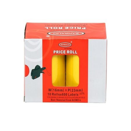 Bambalio 6600 2 Line Yellow Colour Plain Label Rolls 10 Rolls x 600 Labels (Box Pack) Compatible with 6600 Labeling Machine Models of All Brands