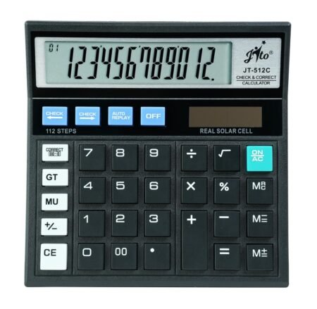 Jito 12 Digits JT-512C Black Electronic Calculator 18 Months Warranty with Double Check Function