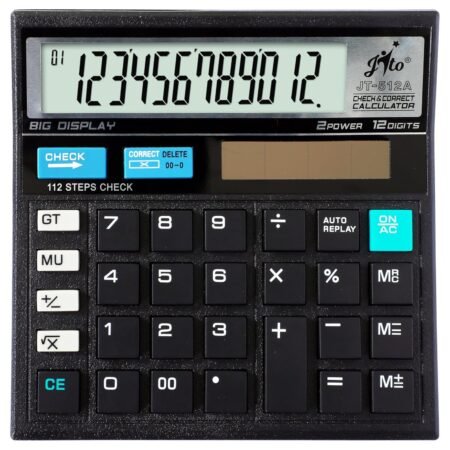 Jito 12 Digits JT-512A Black 18 Months Warranty Electronic Calculator with External AAA Replacement Battery