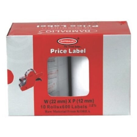Bambalio BLR-WP(Box) White Price Label Roll with Red Border Line Set Compatible with All Single Line Labeling Machines (Pack of 10)