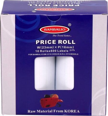 Bambalio 2316 2 Line White Colour Plain Label Rolls 10 Rolls x 600 Labels (Box Pack) Compatible with 2316 Labeling Machine Models of All Brands