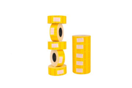 Bambalio BLR YMRP(B) Price Label Roll Yellow Colour with MRP Print Label (Box Pack) Compatible with All Single Line Labeling Machines Pack of 10 Rolls
