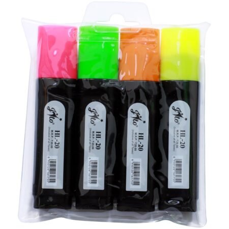 BAMBALIO Bright Fluorescent 4 Assorted Colours Hilighter Chisel Tip Quick Drying & Smudge Proof Non-Toxic Ink School, Home & Office - Pack of 12 Pcs