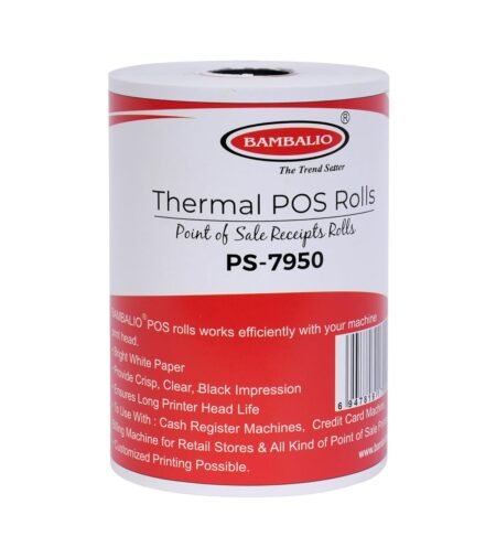 Bambalio 78 mm x 45 mtr (58 GSM) Thermal Paper Roll Compatible with All POS Systems, Cash Registers (Pack of 5 Rolls)