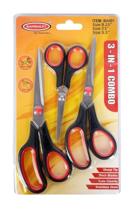 Bambalio 3-in-1 Combo Set of 8.25", 7.5", 5.5" Soft Comfort Grip Multipurpose Scissors, BA001